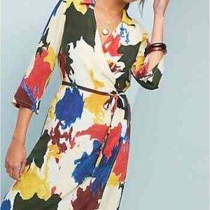 Anthropologie Wray Expressionist Silk Wrap Dress | NWT | Bold Abstract Print